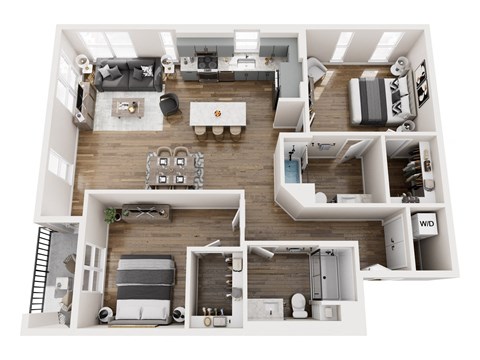 Floor plan for 2 beds, 2 baths, 1240 sqft
